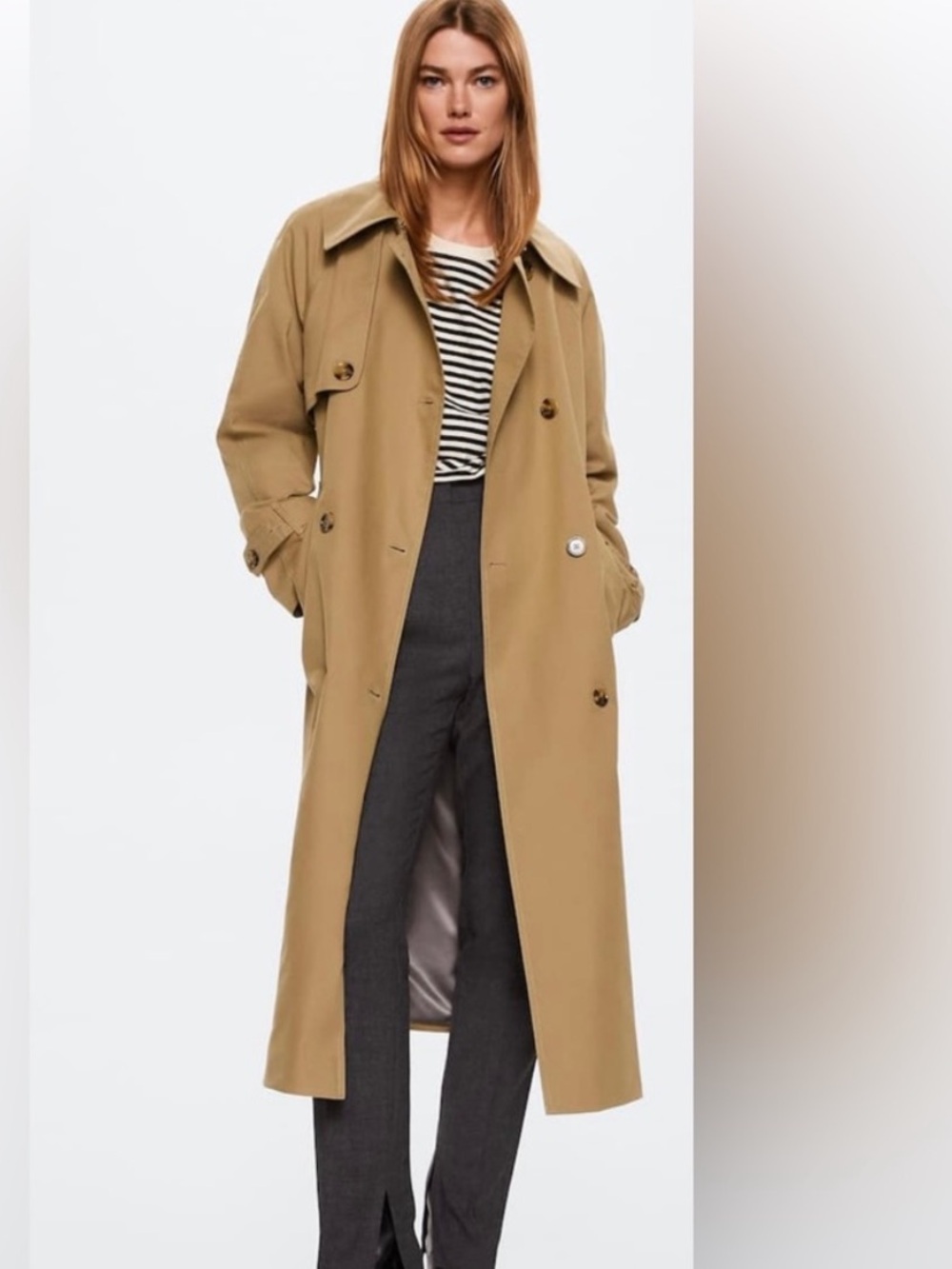 Mango MNG Belted Classic Trench Coat Double Breasted Tan Women's Size Medium